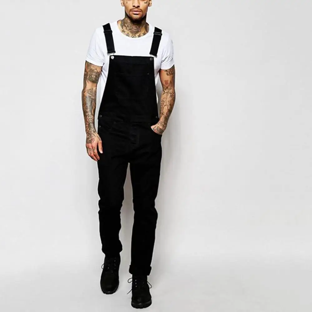Темно-серый Men jumpsuit Men's Overall Casual pantalones hombre Jeans Wash Broken Pocket Trousers Suspender pantalon invierno hombre Pants - Цвет: Темно-серый