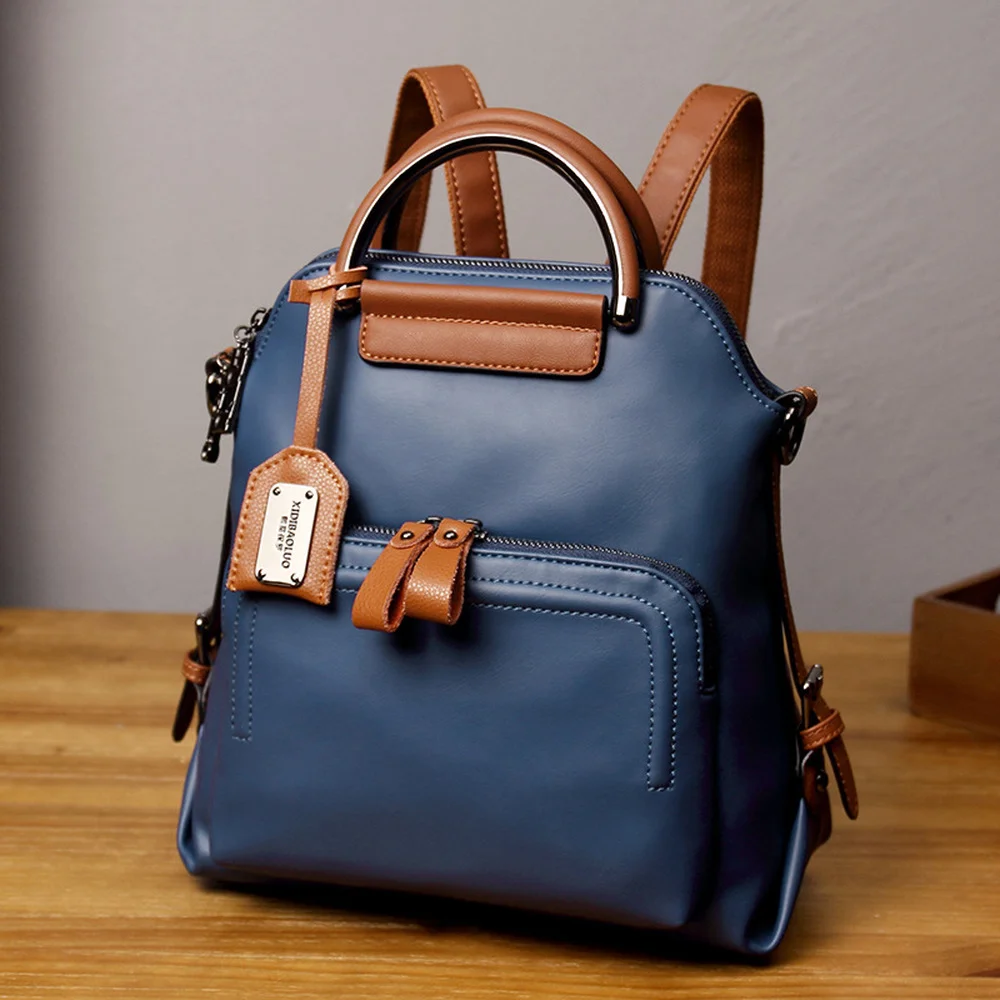 

Retro Style Split Leather Backpack for Women Luxury Designer Bag Pack for Girls Whole Sale School Book Mochilas Para Mujer 2021