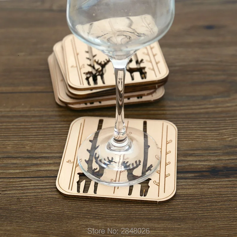 Лазерная резка древесины уникальные лесные животные подстаканник с орнаментами.