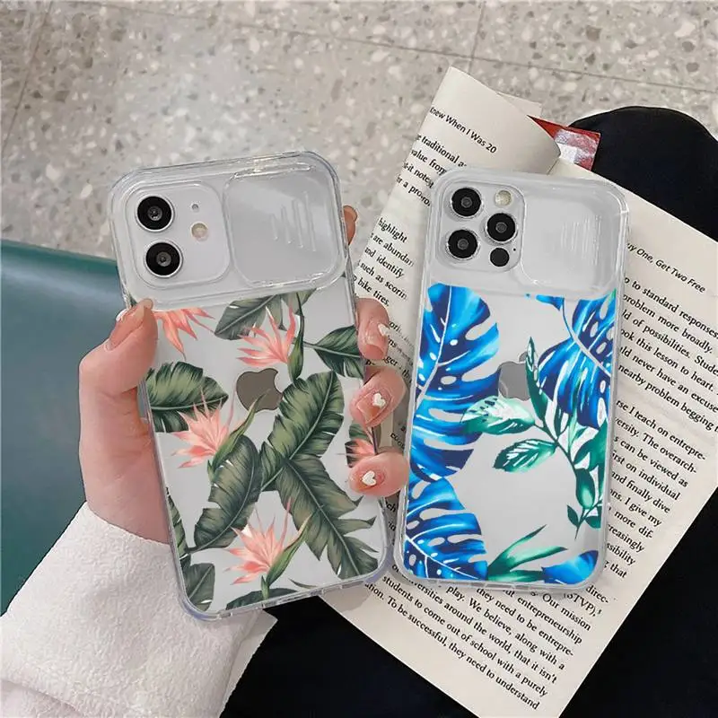 

Retro Floral Leaf pink flower Phone Case transparent For iPhone 7 8 11 12 X XS XR MINI Pro Max Plus Slide Camera Lens Protect