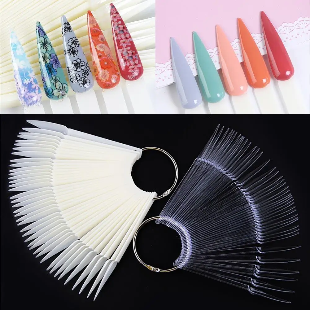 

Color Card False Nail Tips Fan Transparent White Fake Nail Tips Nail Art Practice Display Design Tools