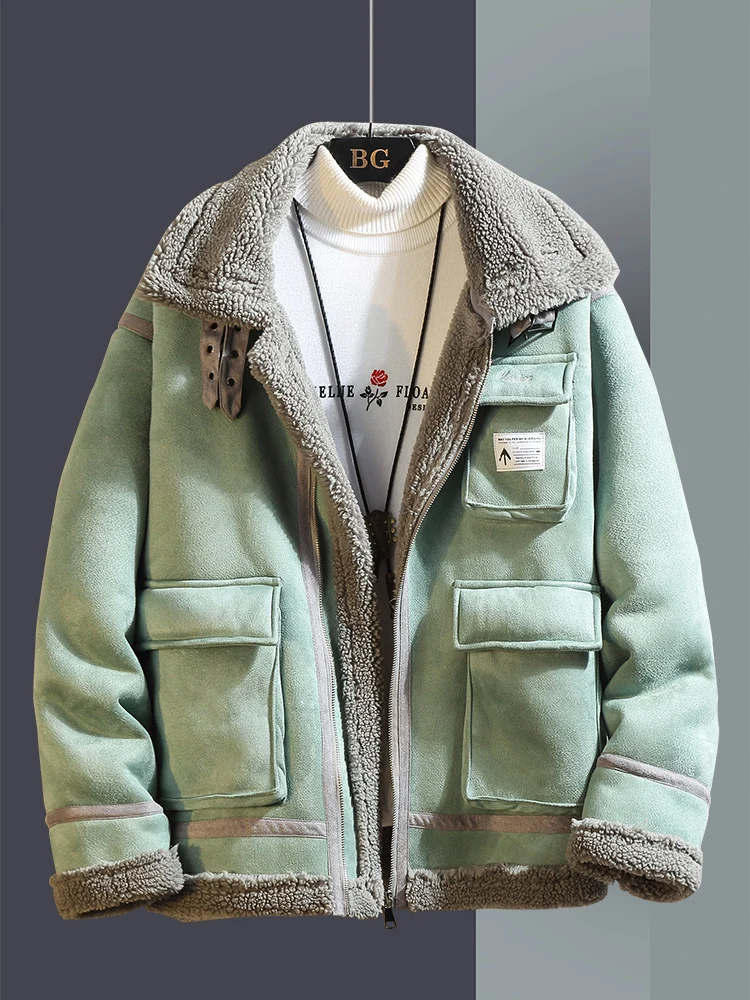 Пальто мужское из шерсти ягненка и меха на флисе | Мужская одежда