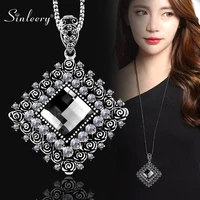 sinleery vintage gray zircon square pendant necklace antique silver color all match female long chain accessories zd1 ssi