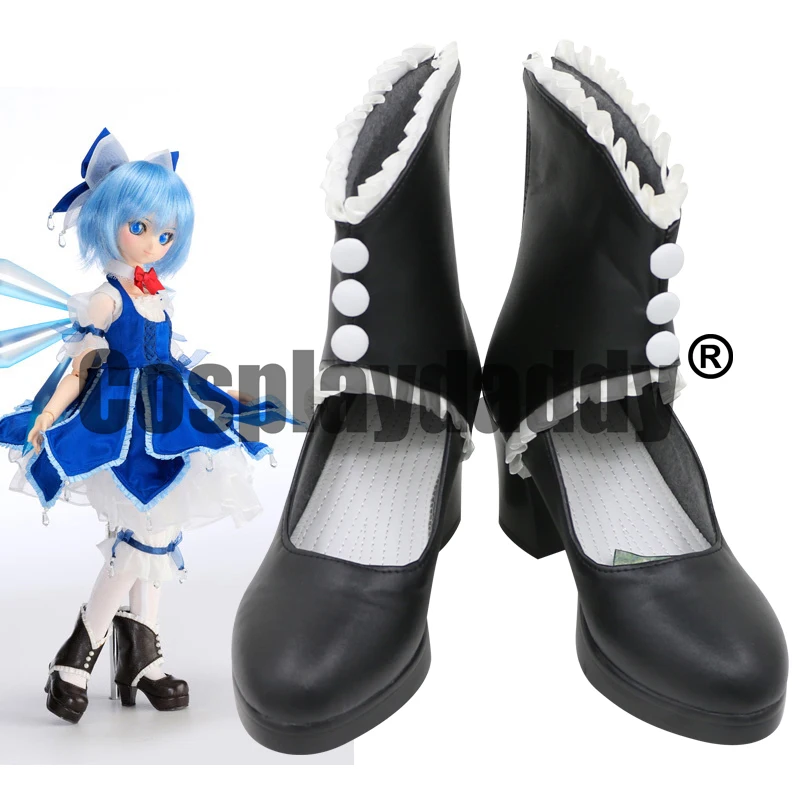 

Touhou Project Fairy Cirno Dream Design Ver. Cosplay Lolita Ruffle Shoes Block Heel Boots C006