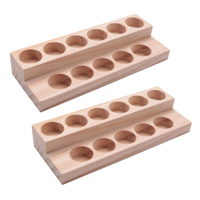 

2X 11 Holes Wooden Essential Oil Tray Handmade Natural Wood Display Rack Demonstration Station For 5-15Ml Bottles