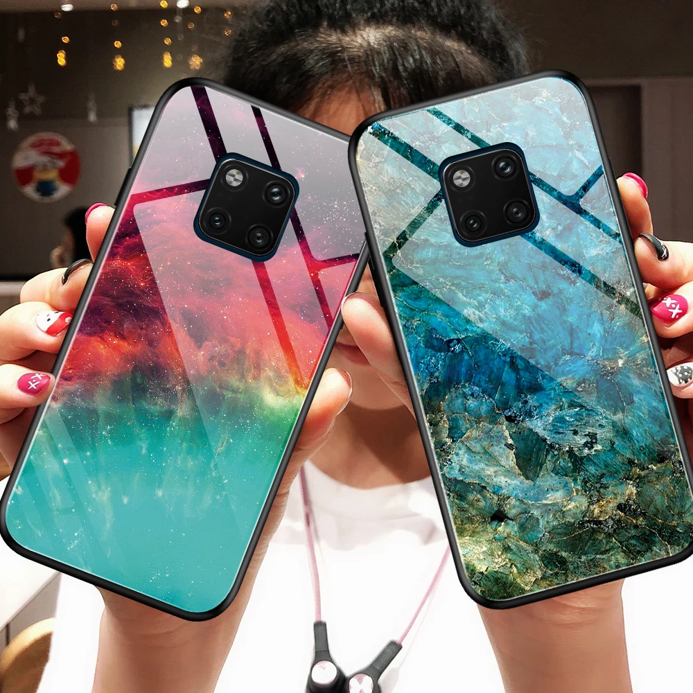 OTAO Gradient Tempered Glass Case For Huawei Mate 30 20 Pro P30 P20 Lite Marble Back Cover Honor 10 9X TPU Bumper Coque | Мобильные