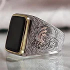 Властное классическое мужское квадратное посеребренное кольцо для мужчин, натуральный агат, черный драгоценный камень, ручная работа, модные ювелирные изделия
