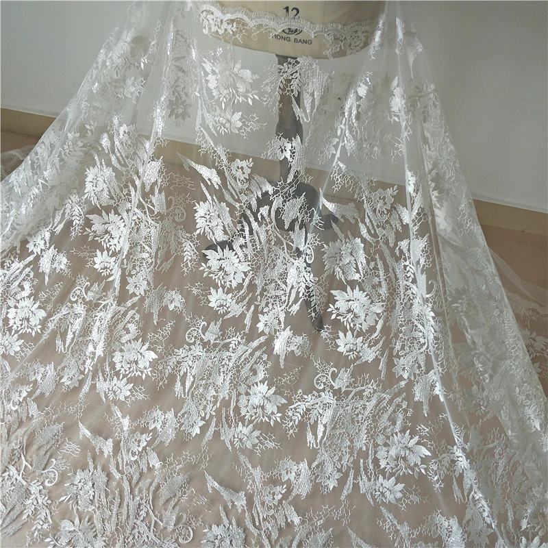 Все цветы Вышитые Тюль Кружева 1 ярд Блестки свадебное платье кружевной ткани