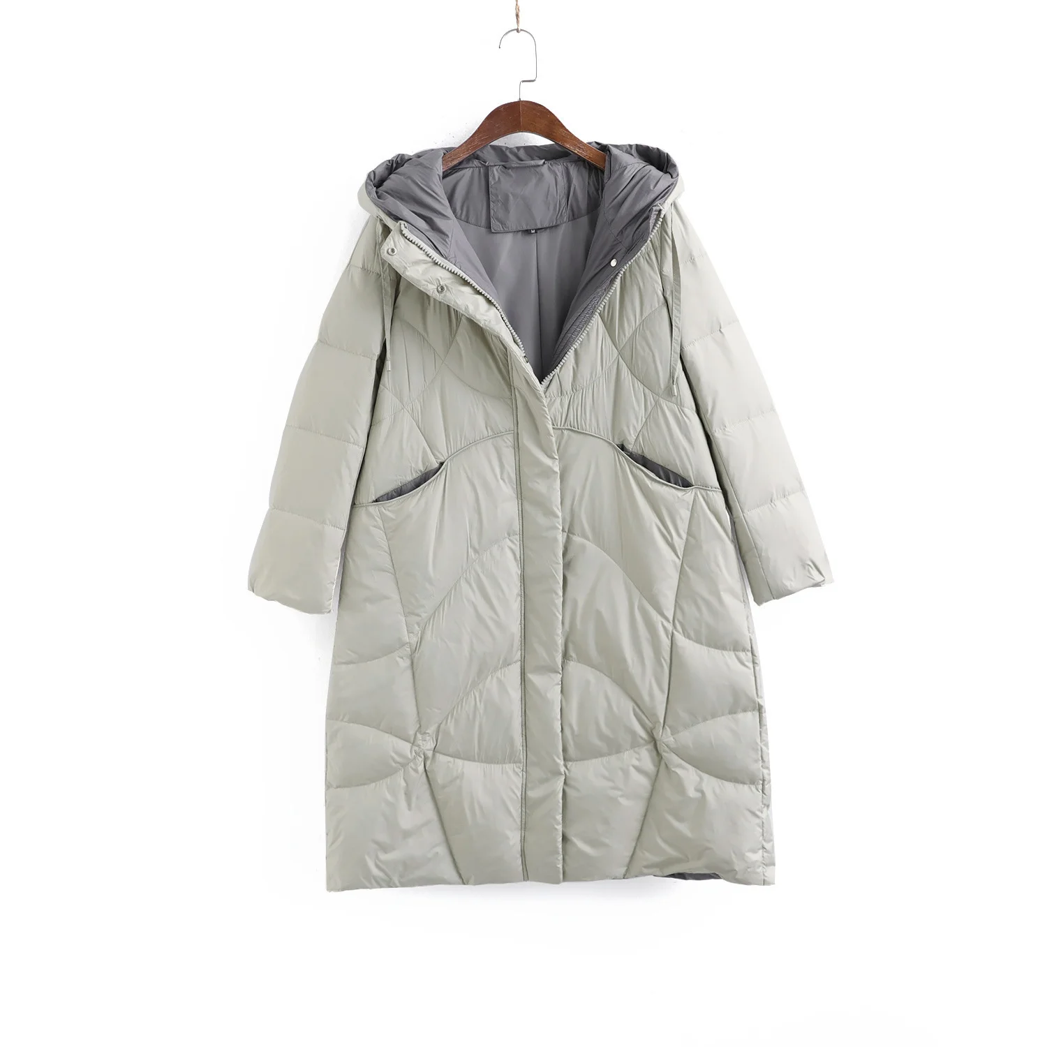 

down jacket women's medium length 2020 winter new Korean casual back elastic waist closing Hooded Jacket