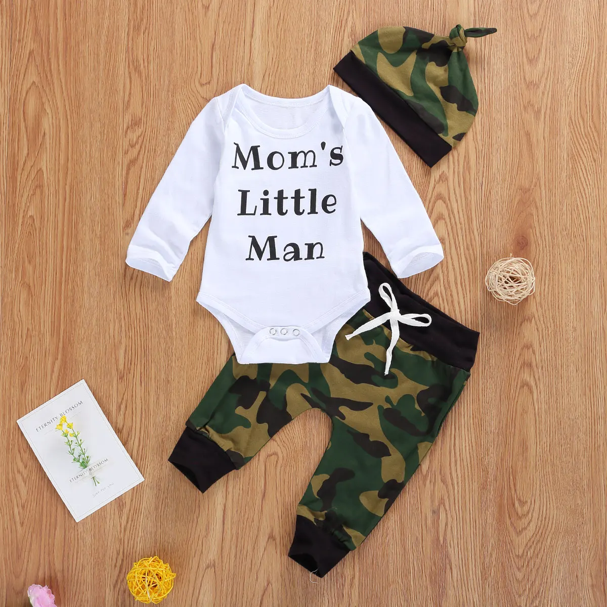 

Emmababy Newborn Baby Clothes Long Sleeve Letter Print Romper Tops Camouflage Print Pants Hat 3Pcs Outfits Autumn Clothes Set