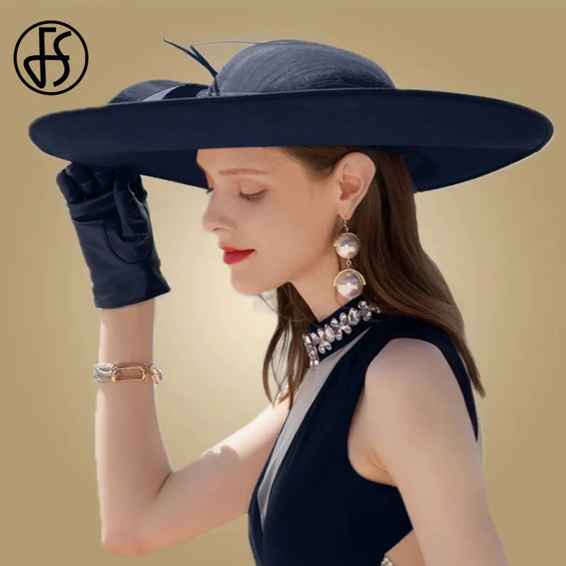Royal Blue ChurchHat Женская шляпка с широкими полями FS, шляпка из соломки для церкви и торжественных случаев, ярко-красного цвета, на лето - Цвет: Royal Blue ChurchHat