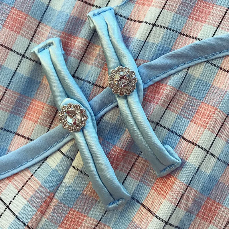 

Plus Size Women Summer Casual Dress New Arrival 2021 Chinese Style Vintage Stand Collor Plaid Ladies Elegant A-line Dresses W188