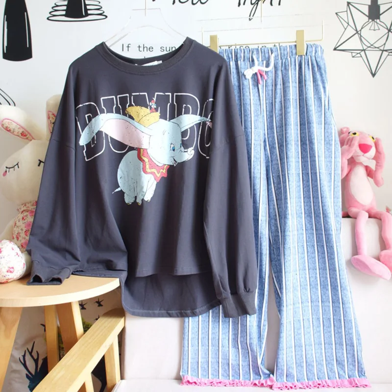 Осенняя пижама из чистого хлопка Женская Милая мультяшная маленькая как легкая с
