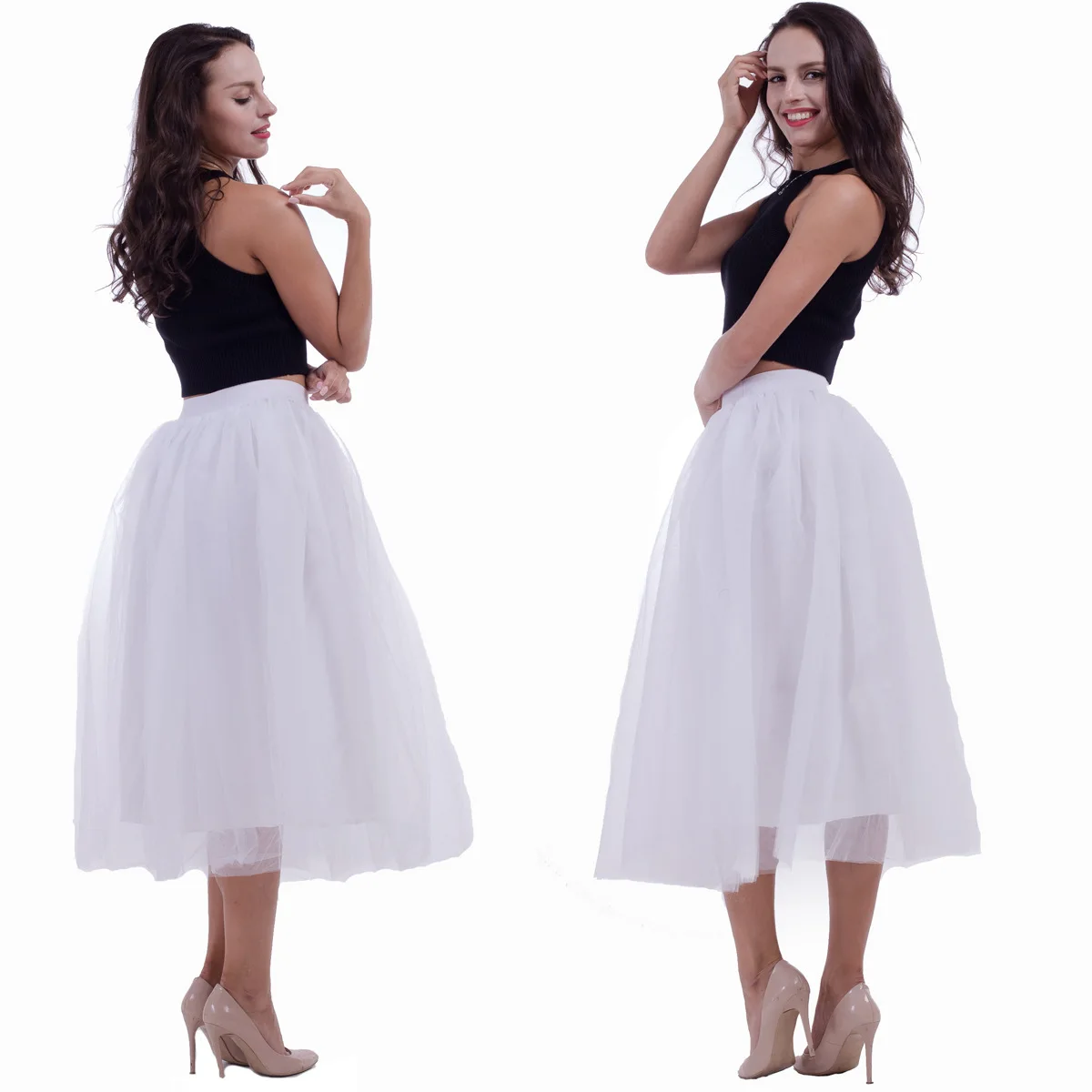 

Mesh Ball Gown Skirts Woman European Style Elastic Waist Skirts Woman