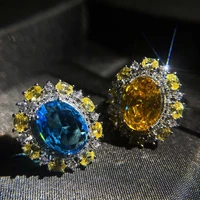 fashion asscher cut citrine rings 925 silver created sapphire gemstone cz adjustable ring for women wedding fine jewelry