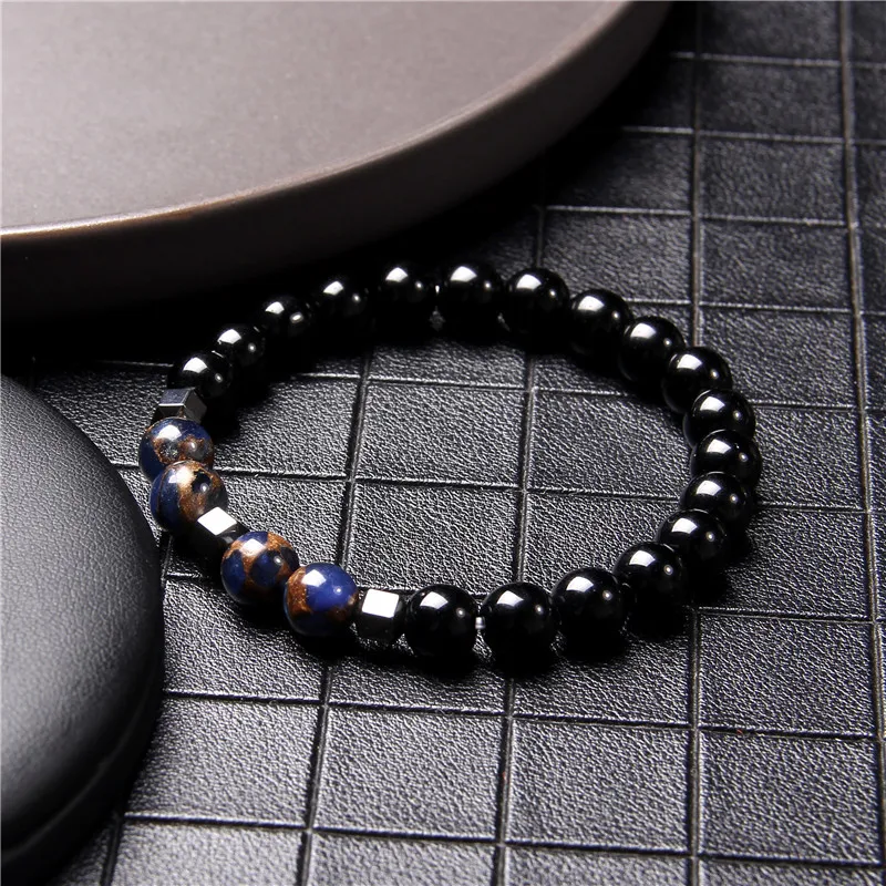 

Fengshui Black Onyx Cloisonne Stone Beads Bracelets Men Stretch Jewelry Spinning Top Shape Hematite Bracelet Women Couples Gifts