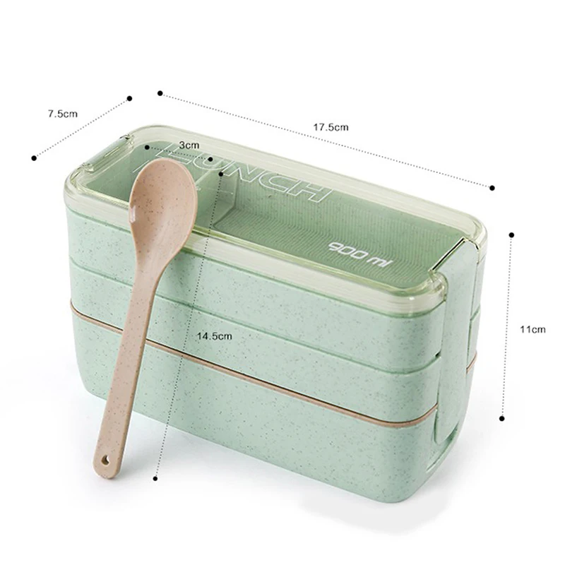 3 слойная портативная коробка для завтрака из здорового материала соломенная Bento