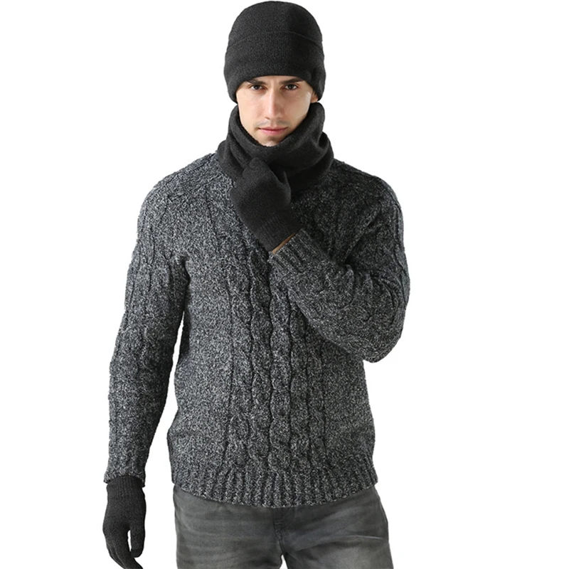 

Autumn and Winter Warm Fashion Hat Scarf Gloves Three-piece Double Layer Plus Velvet Padded Hedging