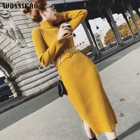 knitting dress girls long fund self cultivation thin rendering sweater woman elegant long sleeved dresses vobe ropa mujer