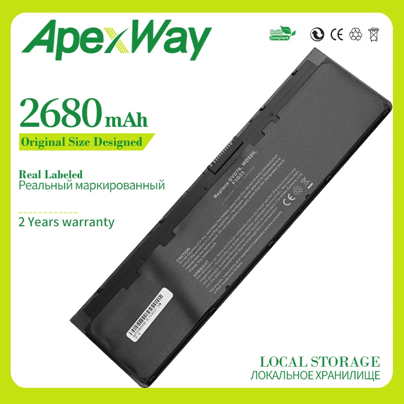 Аккумулятор ApexWay на 2680 мА · ч для Dell latty 12 7000 E7240 E7250 Series WD52H 0WD52H 0KWFFN VFV59 0VFV59 J31N7 PT1