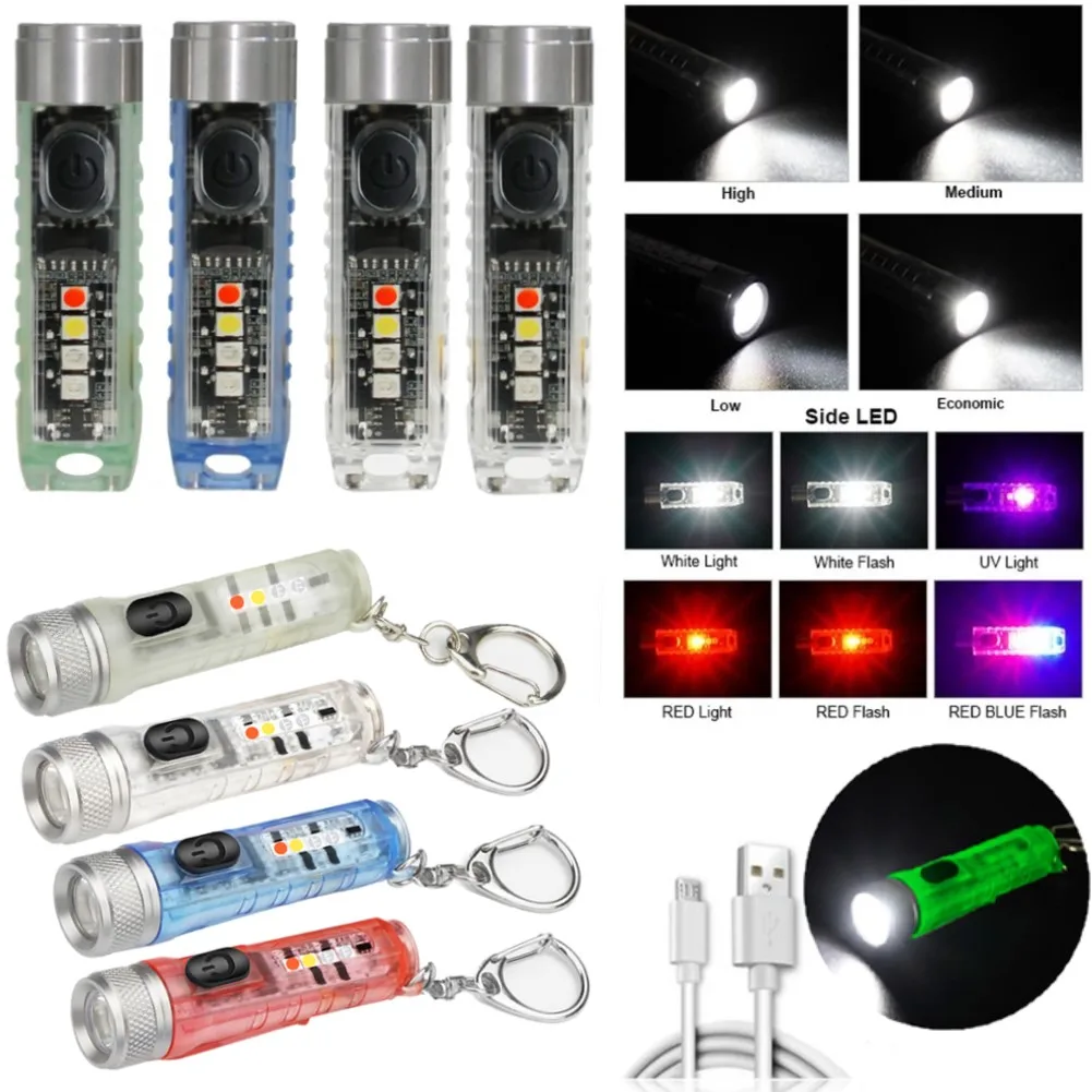 

LED Keychain Light Flashlight USB Rechargeable Torch Waterproof Outdoor Cycling Camping Hunting Mini Pocket Working Light New