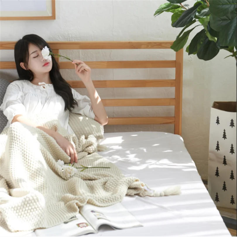 

Hot sell 170x130cm chunky knitted Blanket Tassel Bed Sofa Throw Blankets Nordic Shawl Blanket Bedspread Knit Kids Baby Blankets