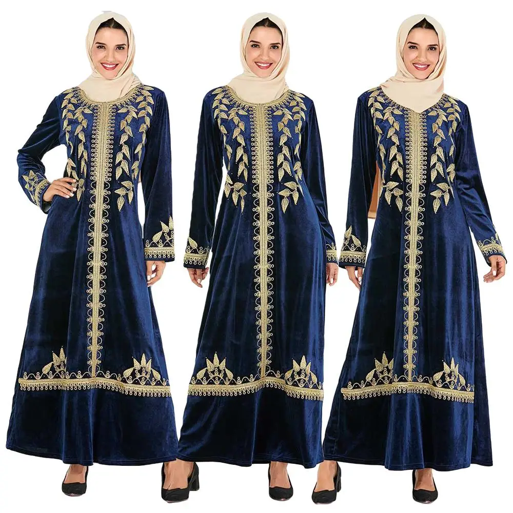 Abaya длинный халат с вышивкой женский мусульманский бархатный теплый кафтан