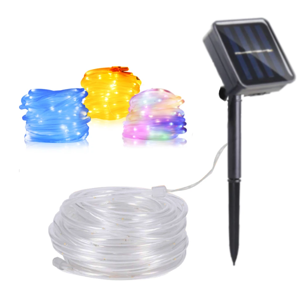 Rope Tube Solar Power LED Light String Holiday Christmas Garland LED Fairy Light Outdoor Waterproof Wedding Party Xmas Tree Lamp
