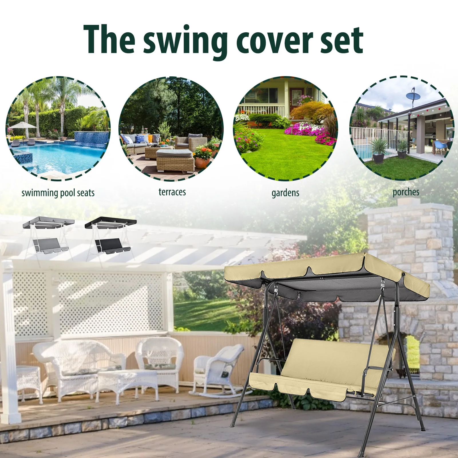 

Чехол для сада, патио, поворотное сиденье на 3 человека, чехол для качели, сменный навес, пыленепроницаемый водонепроницаемый УФ-стойкий чех...
