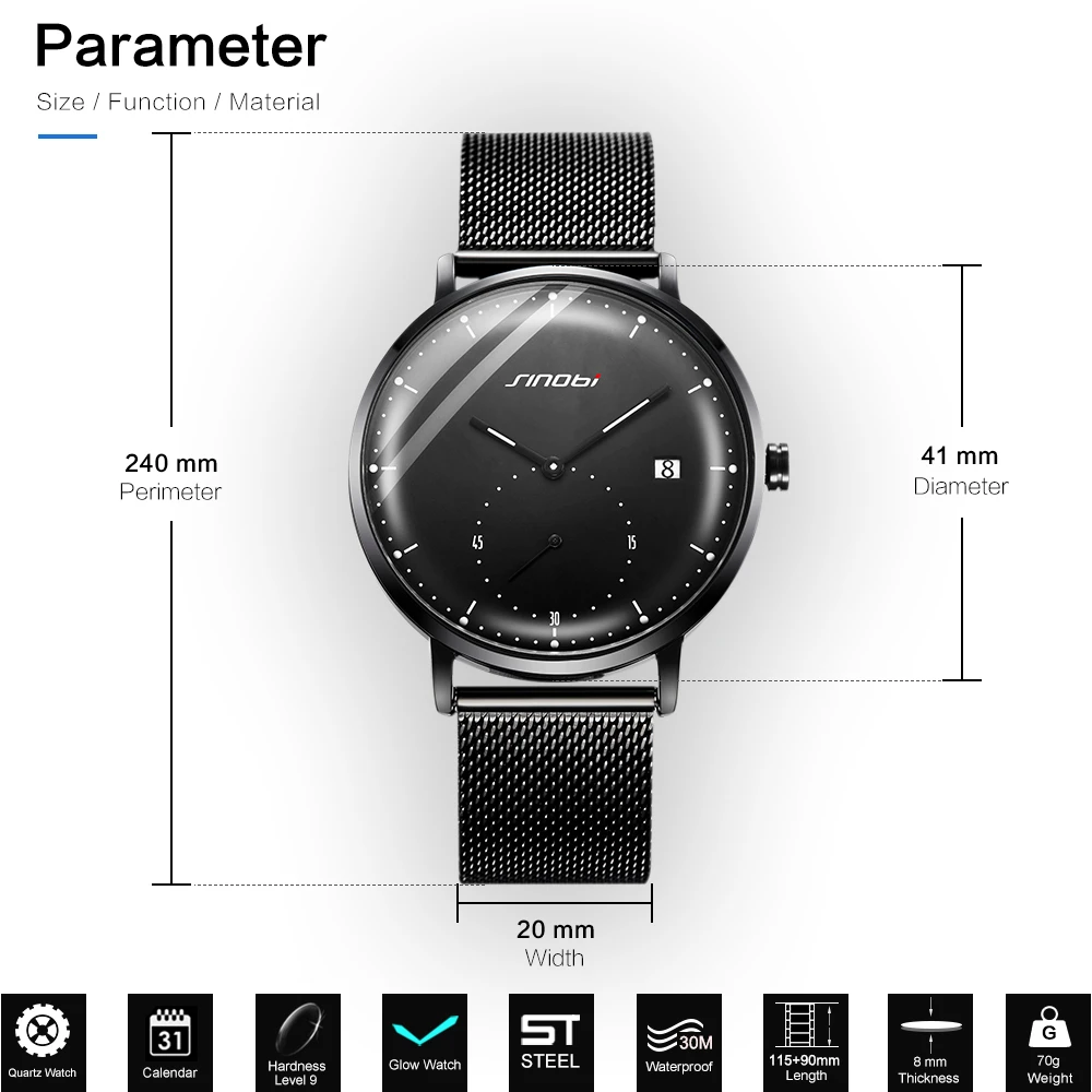 

SINOBI Mens Watches Top Brand Luxury Quartz Waterproof Wristwatch Luminous Pointer Japan Movement Geneva Clock Relogio Masculino