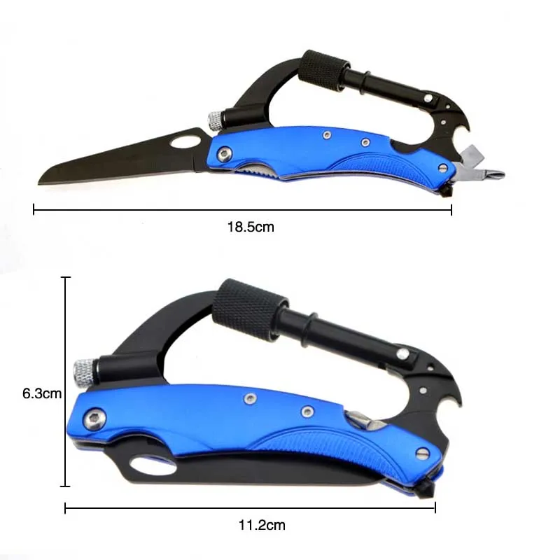LED Light Camping Hunting defensa personal Tactical Multi Tools Mini Portable Autodefensa Carabiner Hook Self Defense Knife with |