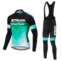 2021 strava team long sleeve cycling jersey set bib pants ropa ciclismo bicycle clothing mtb bike jersey uniform men clothes