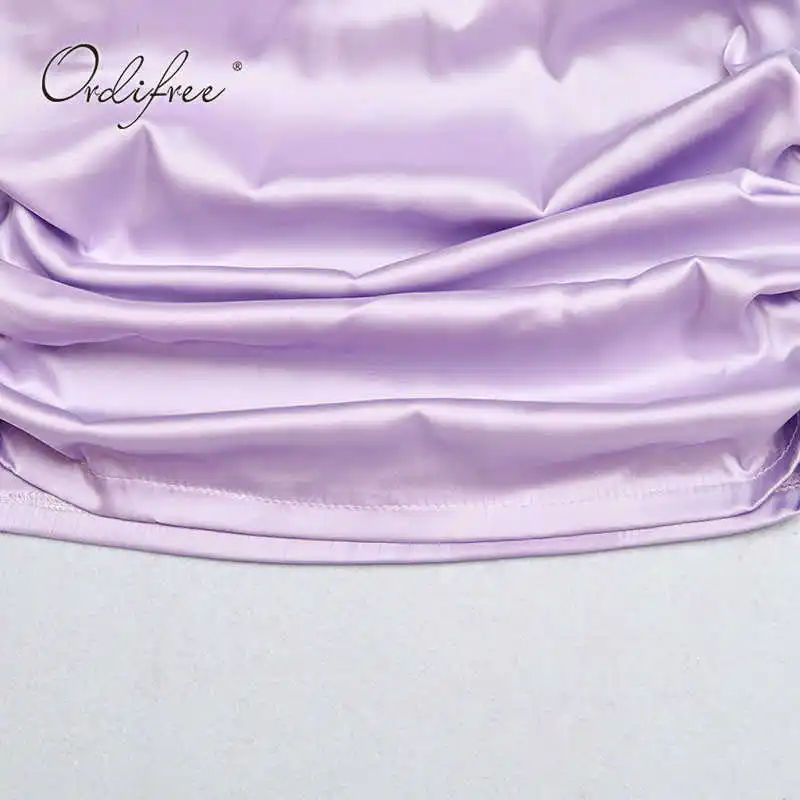 

2021 Summer Women Mini Satin Dress Long Sleeve Elegant Lady Draped Sexy Party Pencil Dress