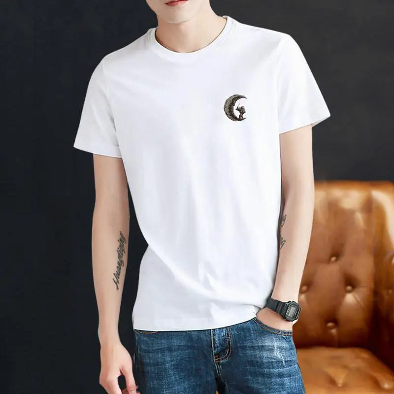 

Top Men T-shirt Loose Casual Round Neck Middle-aged and Young Men's Top Trend Versatile T-shirt Men's Short Sleeve Summer Cotton