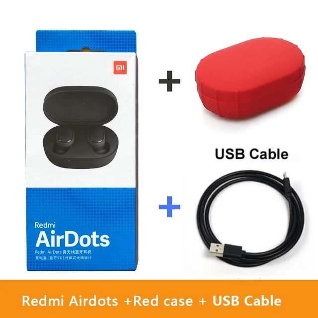 Add Cable Red Case Горячие Xiaomi Redmi AirDots беспроводные наушники bluetooth управление языком Автоматическое Сопряжение мини смарт-гарнитуры - Цвет: Add Cable Red Case