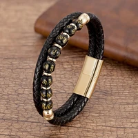 5 styles stone bracelet for men black multilayer leather rope chain natural round beads male bangles wristbands jewelry gifts