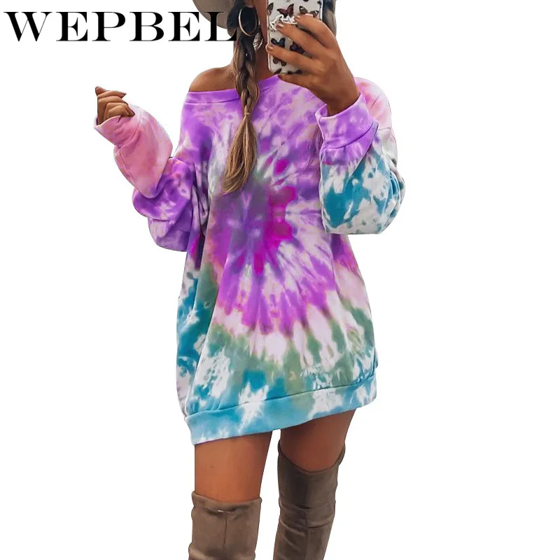 

WEPBEL Women Oversized Pullover Long Sleeve Funny Jumper Plus Size Tie Dye Print Sweatshirt Casual Loose Top
