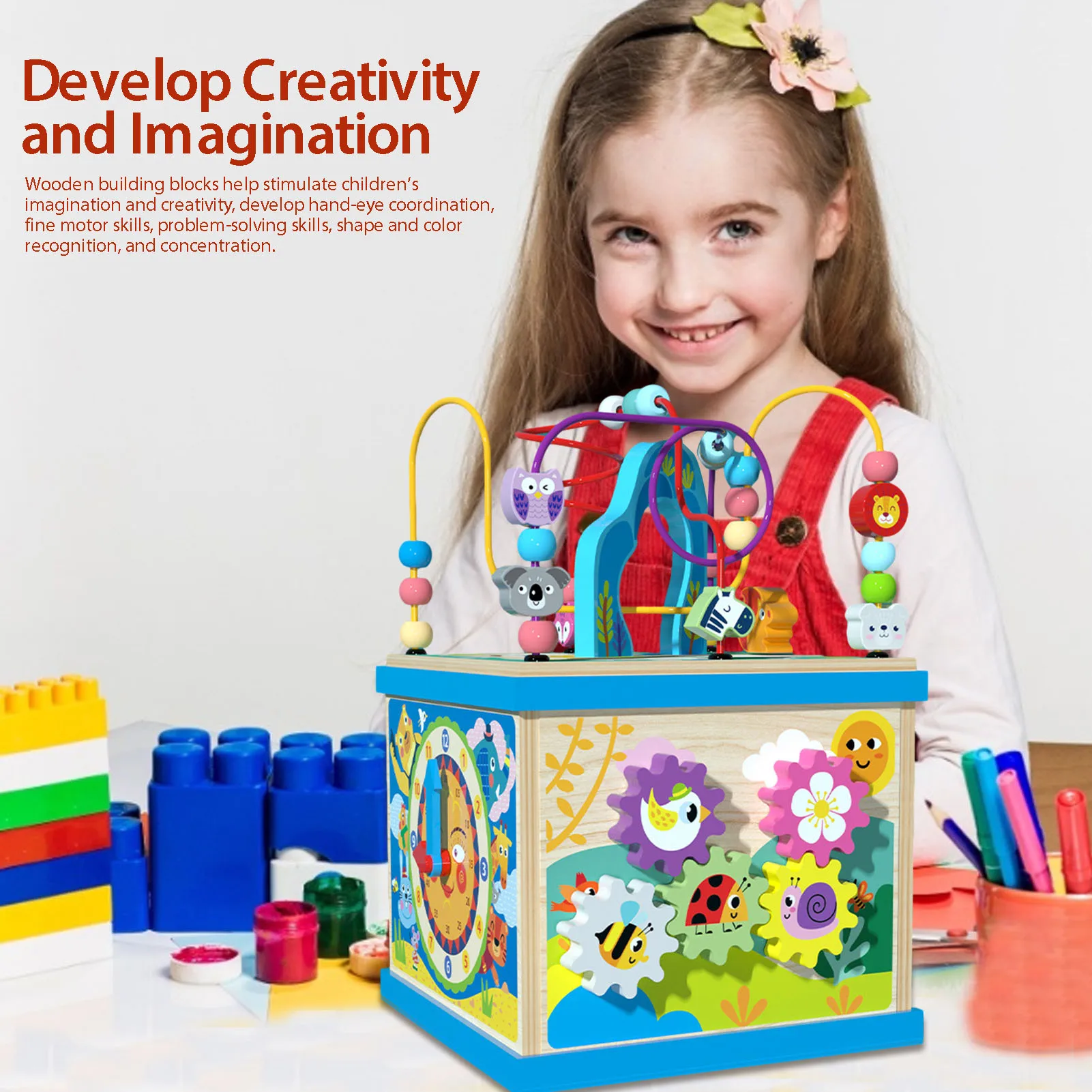 

Wooden Activity Toys Play Cube 5Side Activities Bead Education Intelligence Kids Early Educational Toy Learn Puzzle unusual