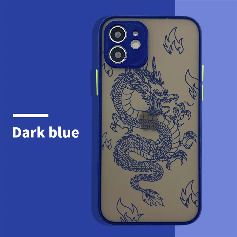 

Fashion Dragon Animal Pattern Phone Case For iPhone 12 11 Pro XS MAX X 7 XR SE20 8 6Plus Hard Transparent Cover Matte Bag
