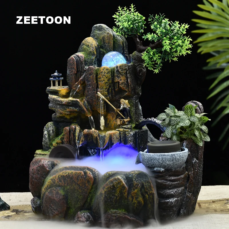 

110V/220V Resin Rockery Water Fountain Home Decor Feng Shui Decor Bonsai Humidifier Desk Waterflow Landscape Ornament Gifts New