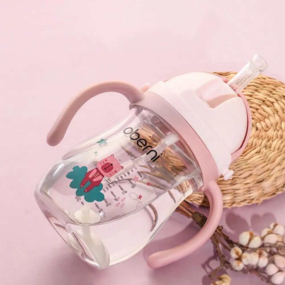Taza para beber con pajita con asa, taza de aprendizaje para ni&ntilde;os y beb&eacute;s, taza sellada a prueba de fugas-2