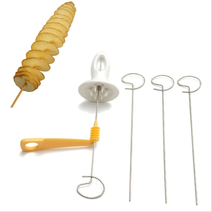 

Potato Tornado Cutter, Manual Stainless Steel Potato Chips Slicer Spiral Twister, Reusable Screw Chips