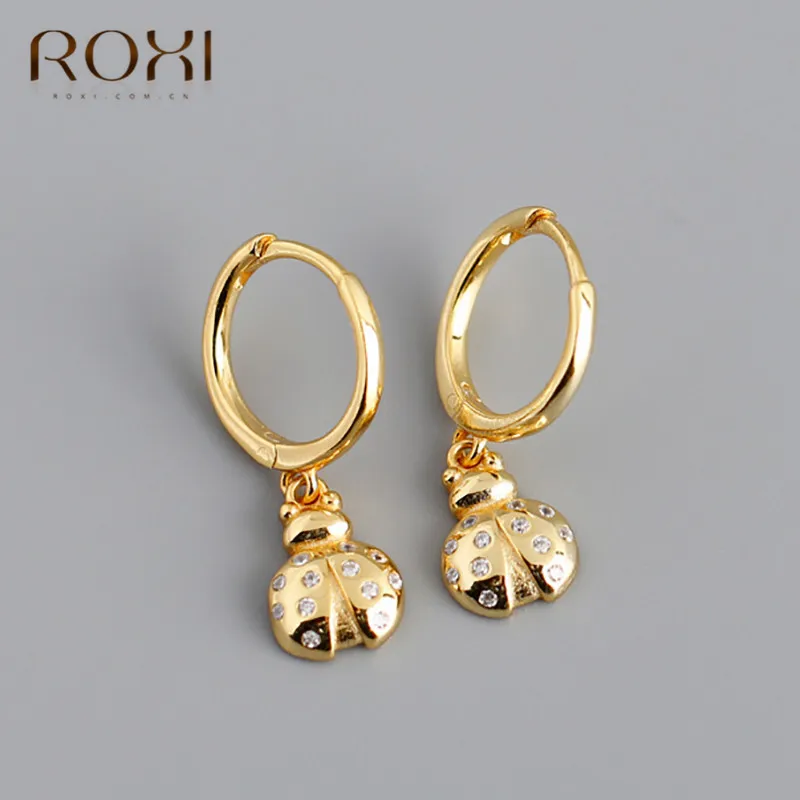 Женские маленькие серьги гвоздики ROXI золотистые/Серебристые штифт с насекомым