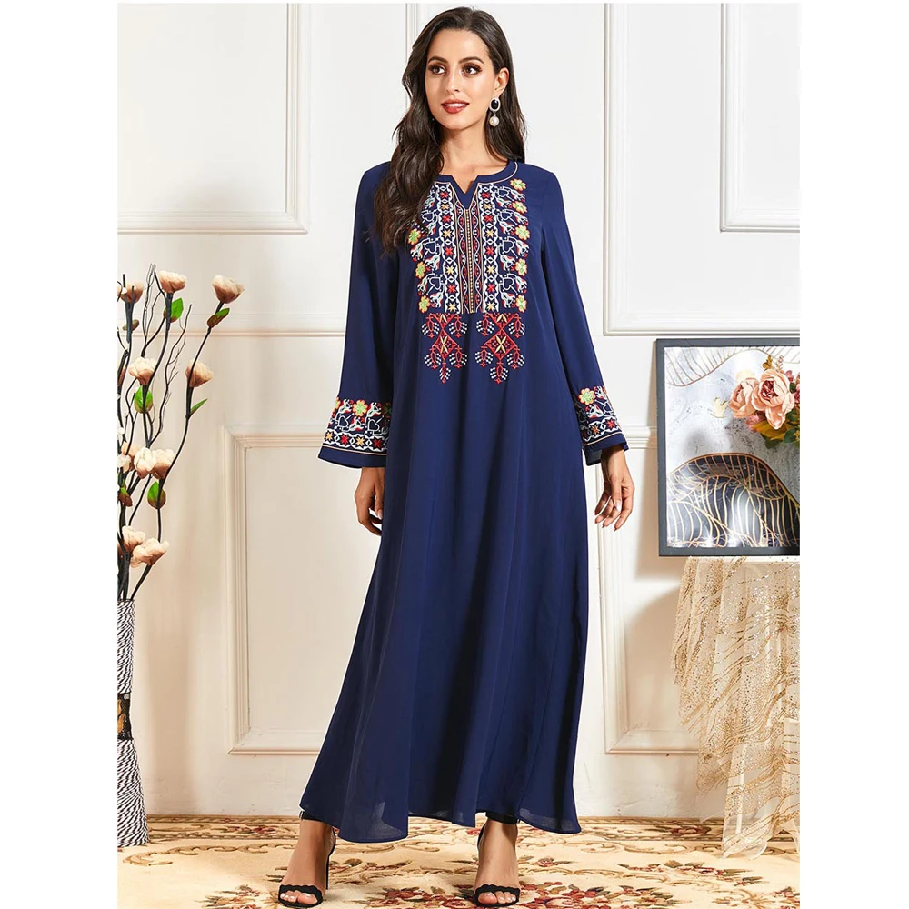 

Abaya Muslim Arab Jilbab Maxi Robe Middle East Ramadan Women Long Dress Embroidery Dubai Vintage Gown Long Sleeve Kaftan Dresses