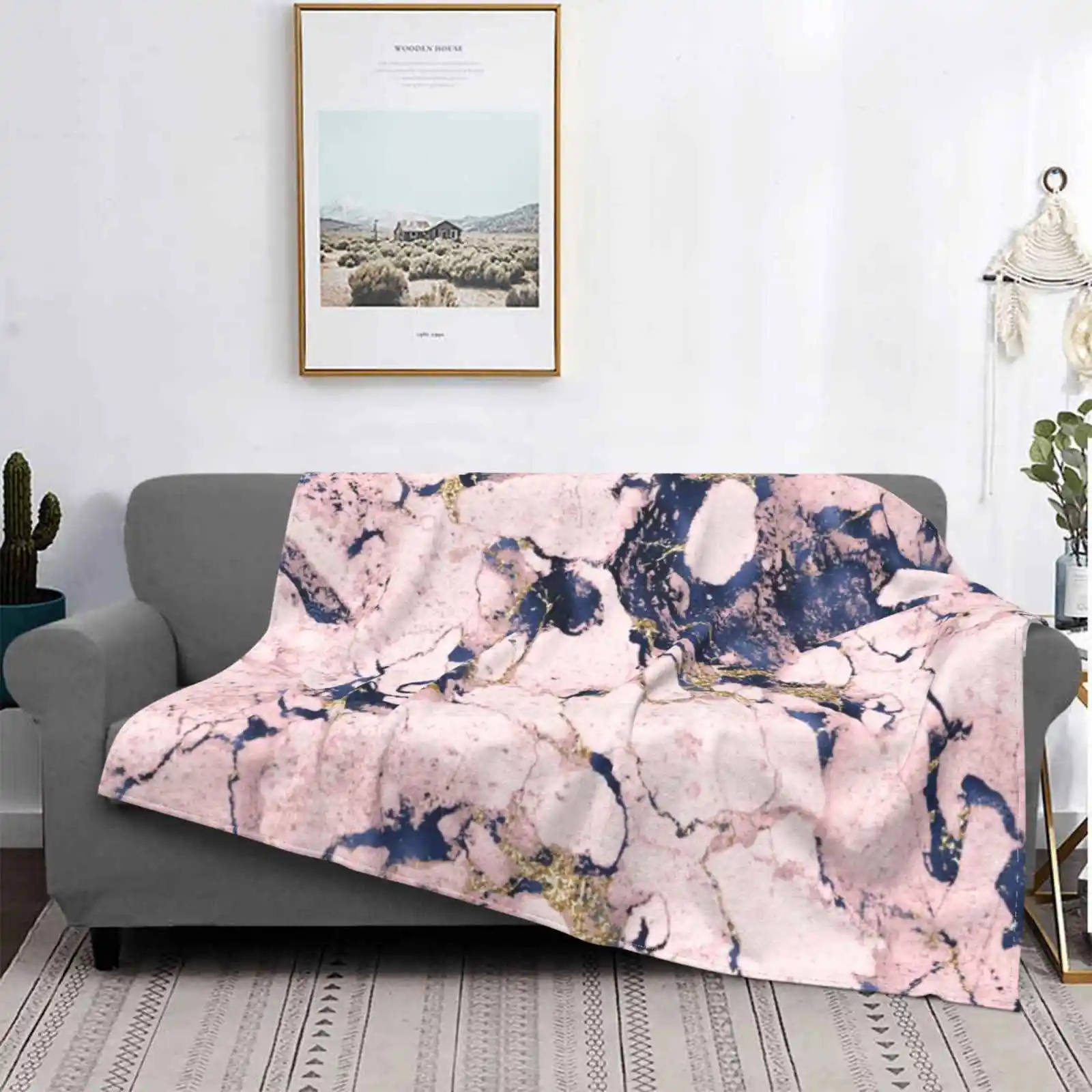 

Navy And Blush Marble New Arrival Fashion Leisure Flannel Blanket Navy Pink Marble Luxury Ele Pattern For Women For Mom For