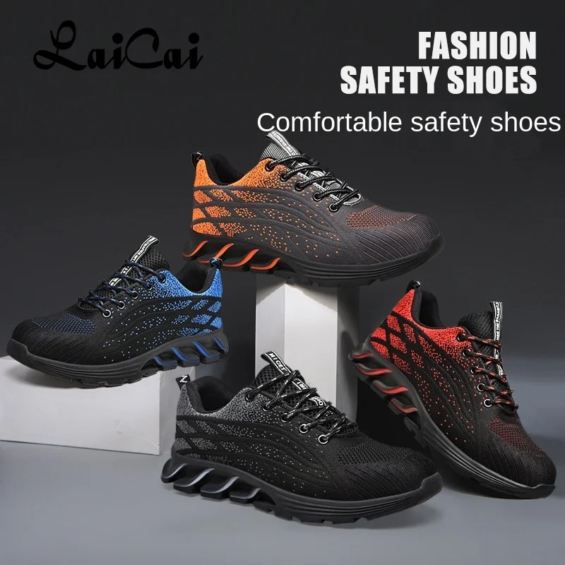 

New Fashion Safety Shoes Flying Woven Breathable Anti-Smash and Anti-Puncture Sports Shoes Non-Slip Work Shoes Men Sneakers
