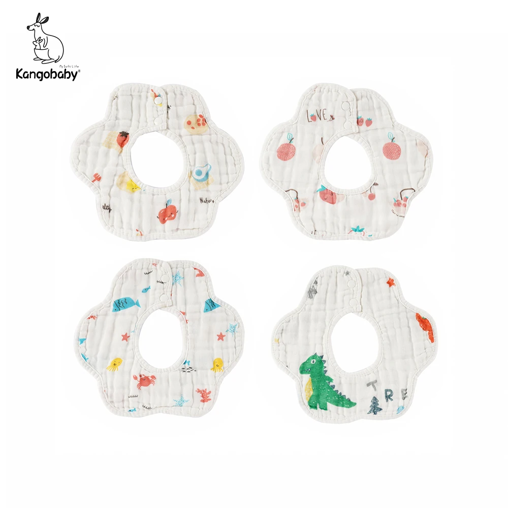 

Kangobaby #My Soft Life# 4 Pieces Pack Double Side Usable Petal Muslin Cotton Bib For Newborn Baby