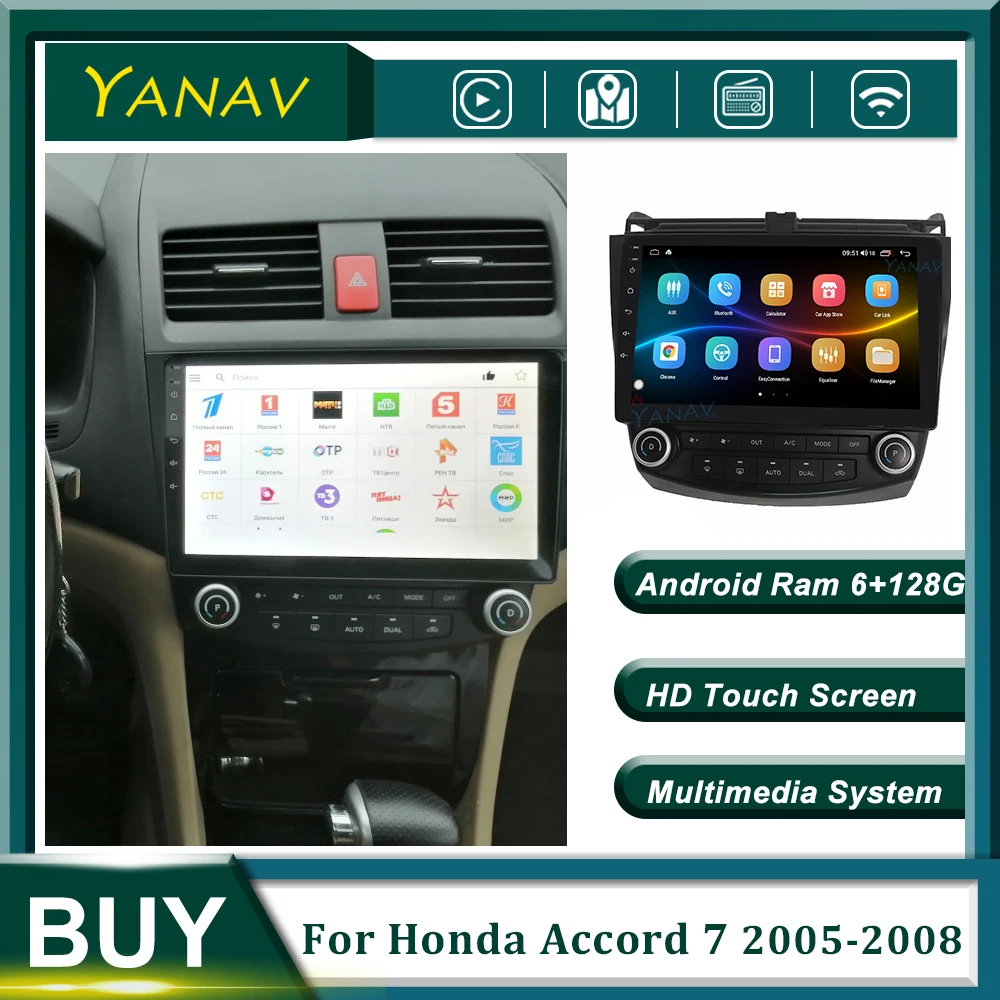 

Автомобильный радиоприемник Android 2 Din стерео приемник для Honda Accord 7 2005-2008 GPS навигация автомобильный видео мультимедийный плеер HD сенсорный эк...