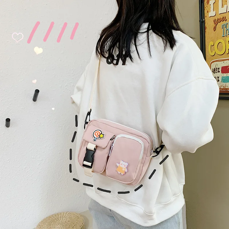 Маленькие дешевые женские сумки Kawaii Bear Студенческая сумка холщовые на плечо