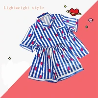 women pajamas bt summer heart stripe print sleepwear sets women soft short sleeve nightwear set 2021 summer comfortable pajamas